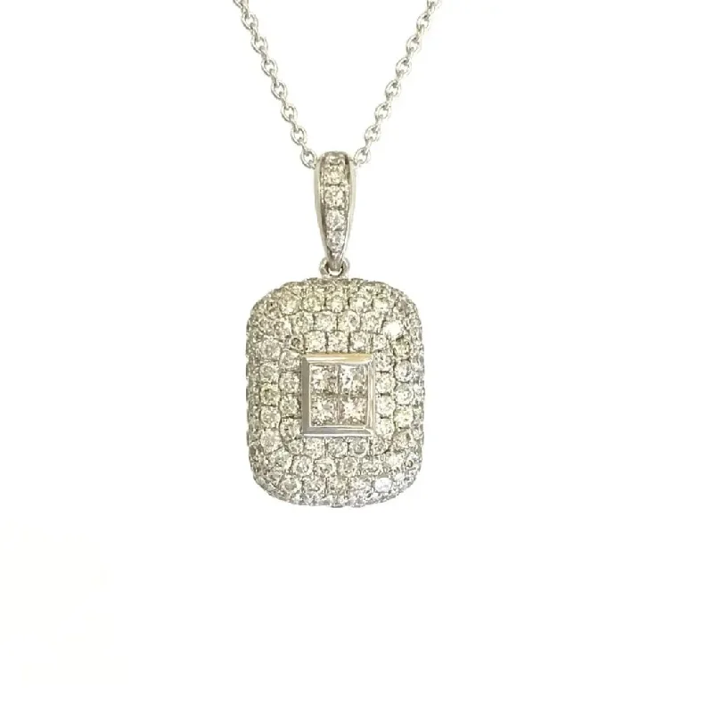 women's necklaces with moon-shaped pendant -White Gold Rectangular Shaped Diamond Necklace