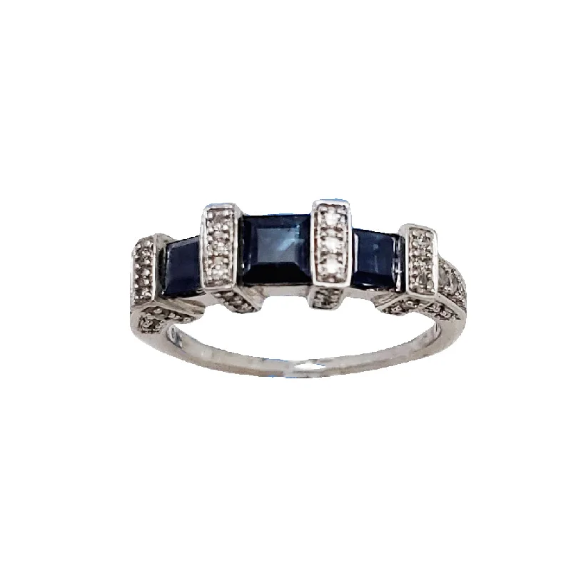 women's engagement rings with geometric halo -Diamond and Sapphire Ring (14K)