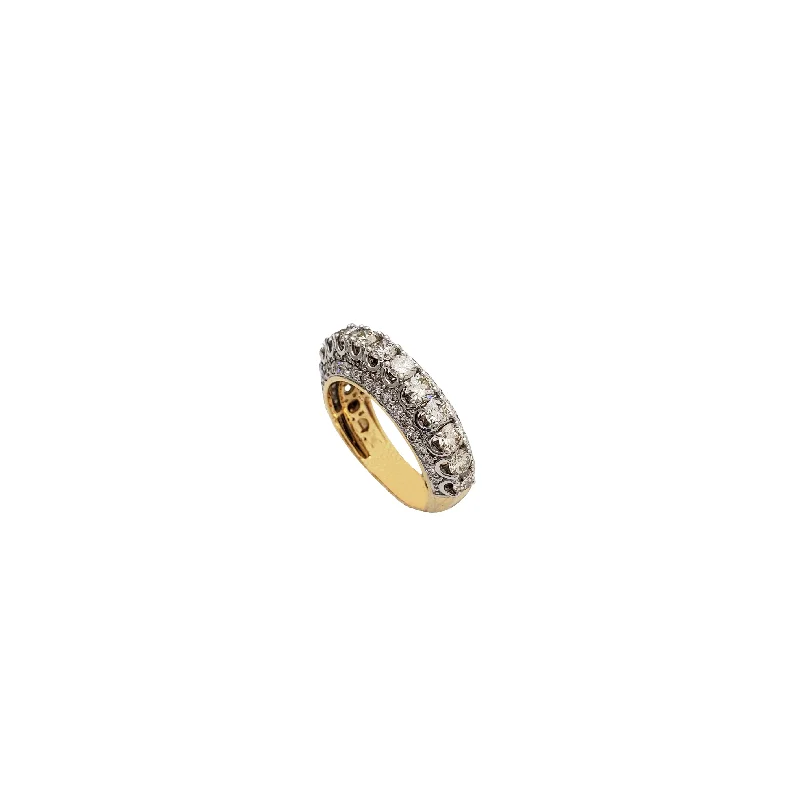 women's engagement rings with small diamond -Two Tone Diamond Round Pave Band Ring (14K)