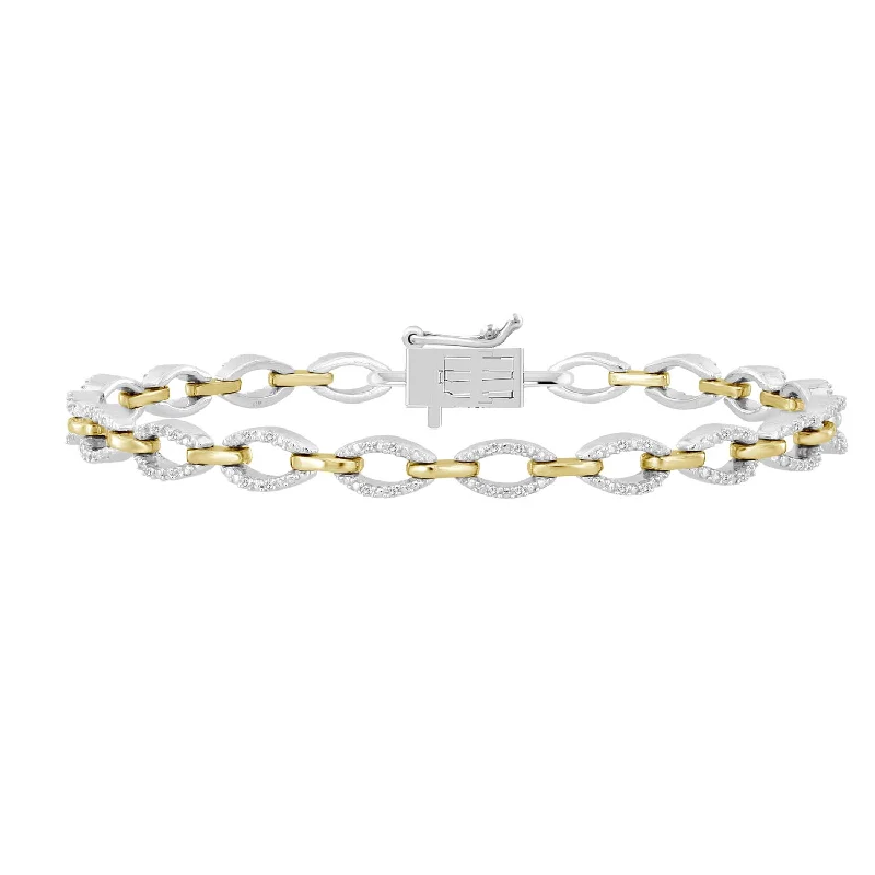 women's bracelets with colorful stones -LADIES BRACELET 0.16CT ROUND DIAMOND 10K STERLING SILVER WHITE/YELLOW