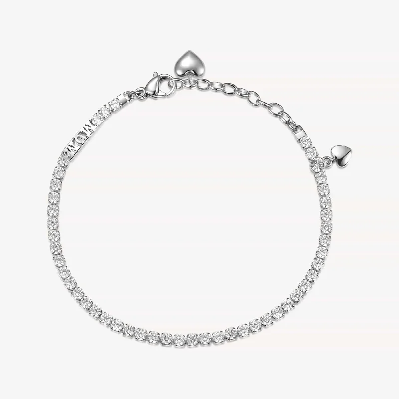 women's bracelets with adjustable band -Stainless Steel Crystal Line Bracelet with MOM & Hearts