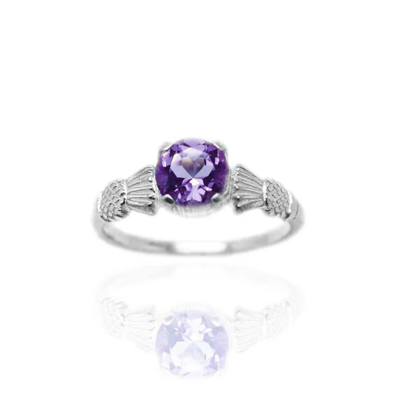 women's rings with simple elegance -Amethyst Thistle Ring In Silver