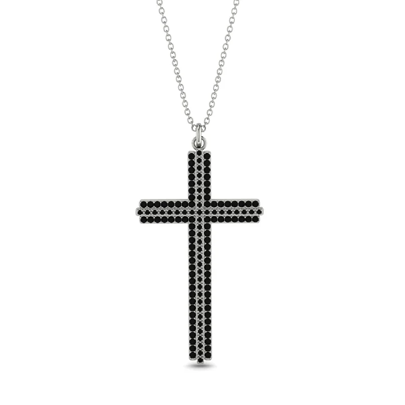 women's necklaces with infinity design -Minimalist Black Diamond Cross Necklace - Aaron No. 9