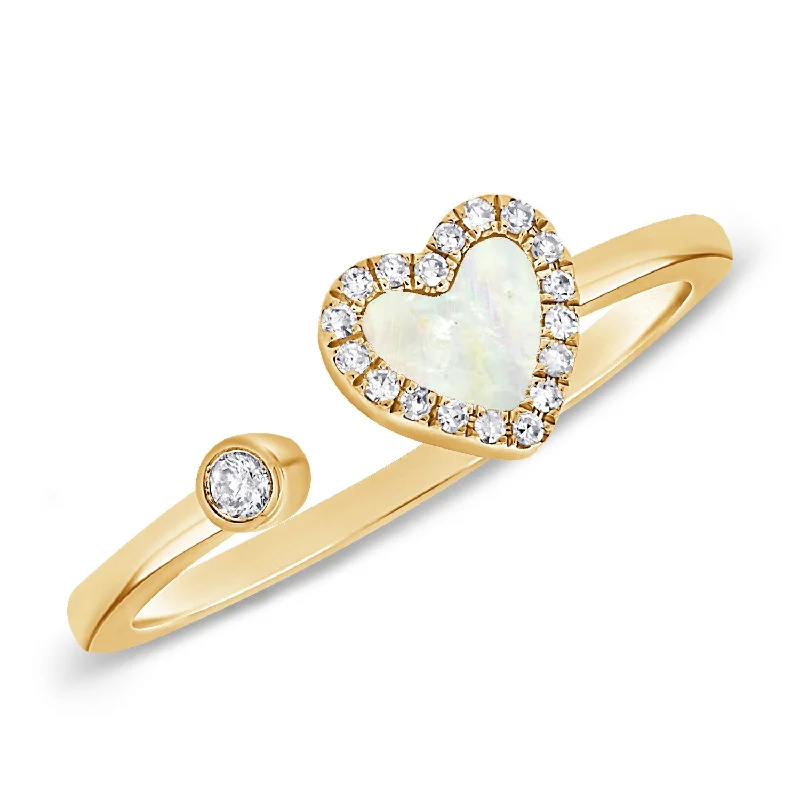 women's engagement rings with geometric halo -Mother of Pearl Open & Wrap Heart Ring with Diamonds