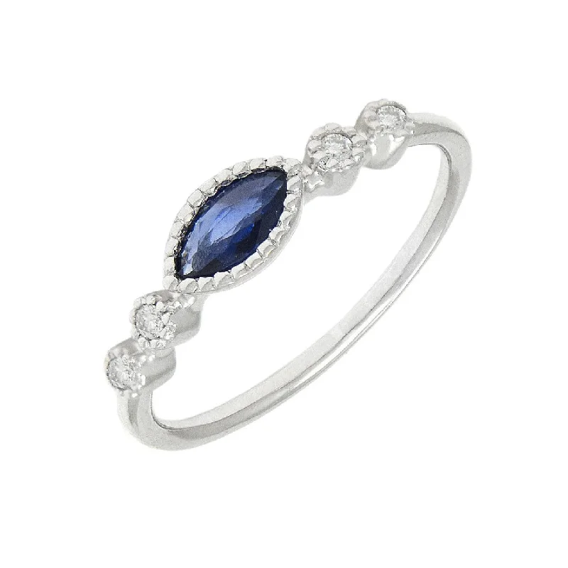 women's engagement rings with sapphire band -Diamond & Sapphire Fancy White Gold Ring (Ring)