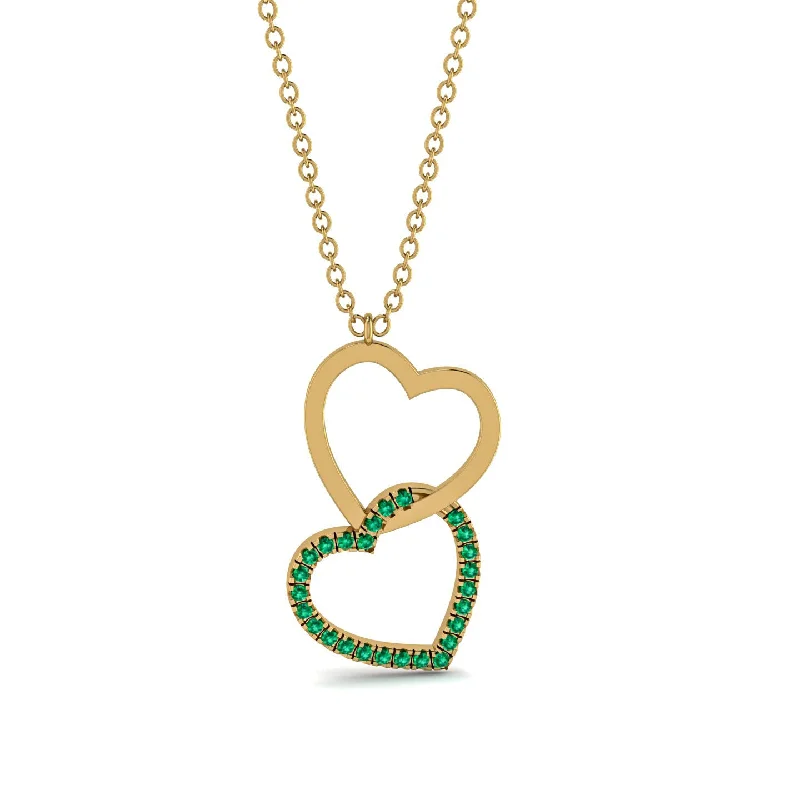 women's necklaces with thin gold chain -Interlocked Hearts Emerald Necklace - Wendy No. 4