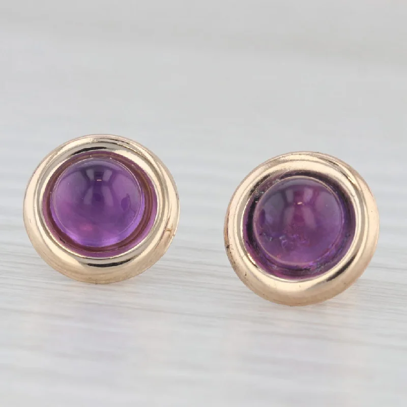 women's earrings with twisted hoop design -Amethyst Round Cabochon Solitaire Stud Earrings 14k Yellow Gold