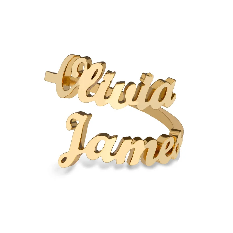 women's rings with minimal stones -Two names ring gold