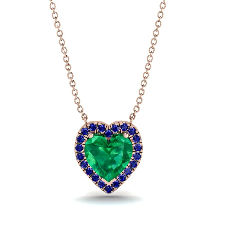 women's necklaces with moon-shaped pendant -4.7Ct Emerald Halo Heart Necklace - Jaylene No. 65