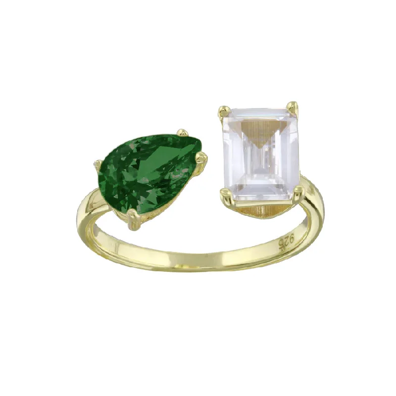 women's rings with adjustable size -Color Two Stone Ring - Gold & Emerald