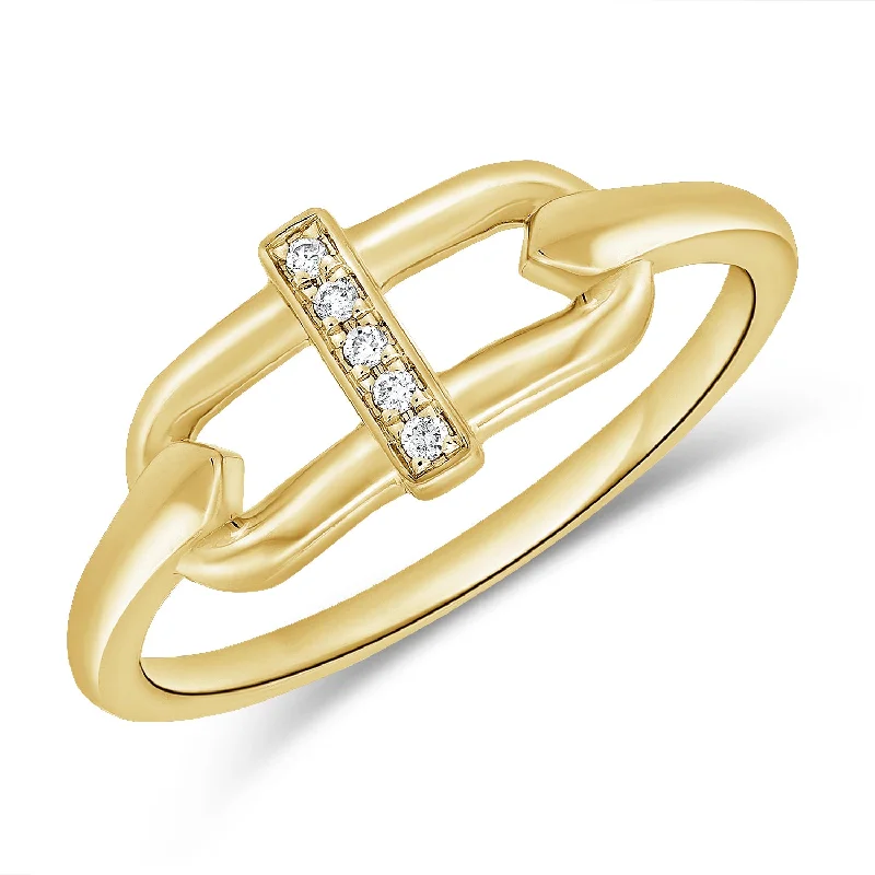 women's engagement rings with heart-shaped accents -14K Gold Designer Links Ring with Diamonds