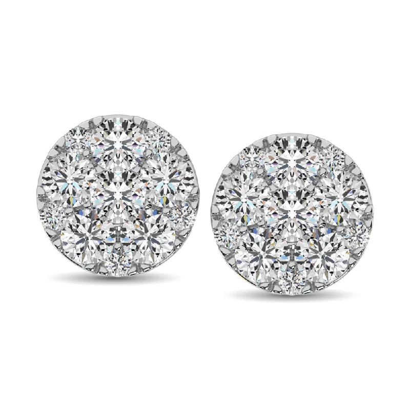 women's earrings with gold hoop -14K White Gold 3/8 Ct.Tw. Diamond Flower Stud Earrings