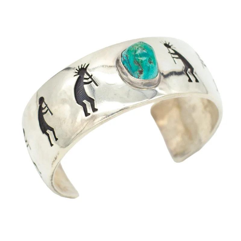 women's bracelets with custom design -Victor Coochwytewa Hopi Handmade Sterling Silver Turquoise Cuff Bracelet