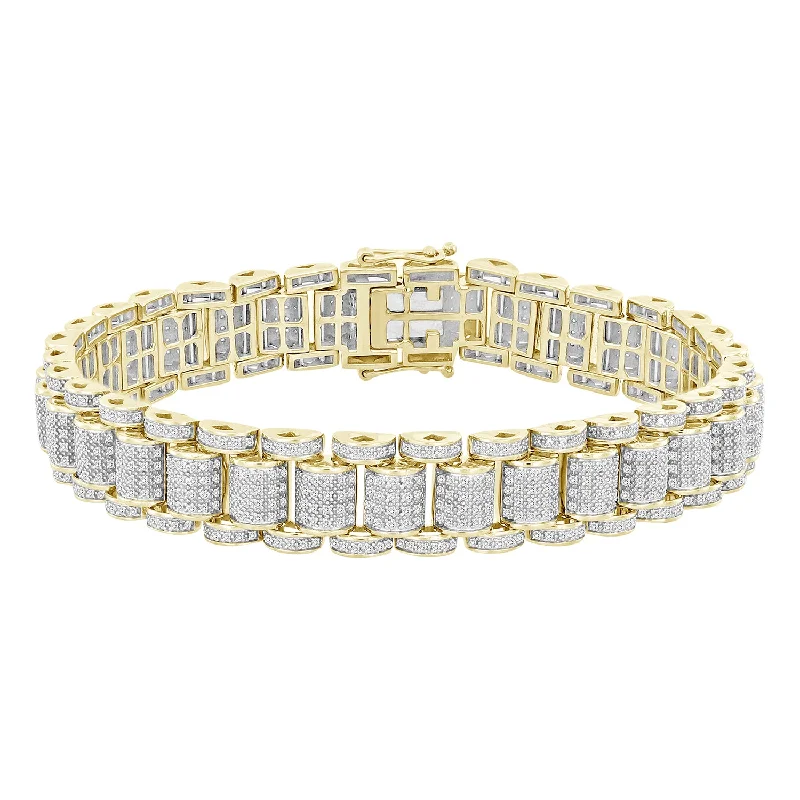 women's bracelets with polished finish -MEN'S BRACELET 2.25CT ROUND DIAMOND 10K YELLOW GOLD