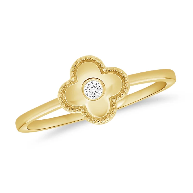 women's engagement rings with vintage-inspired look -14K Gold Clover Ring with Diamonds