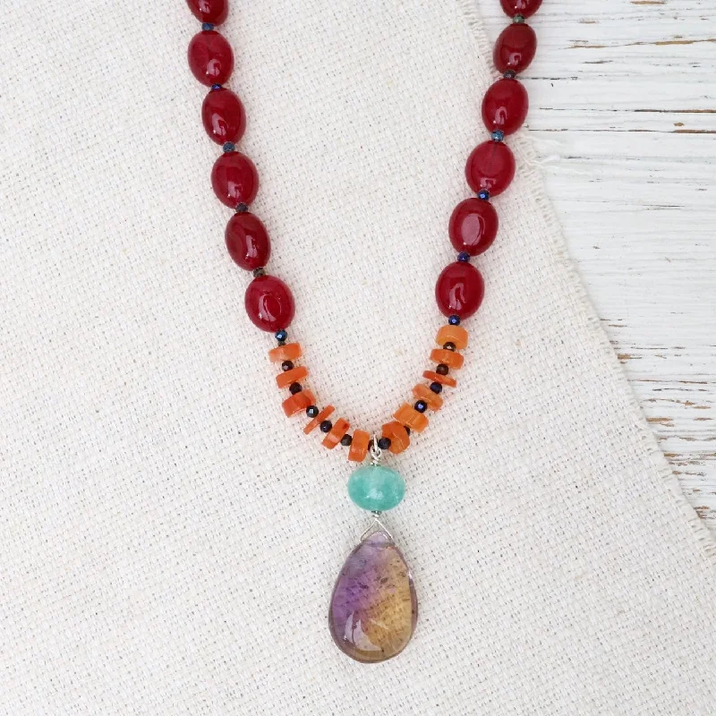 women's necklaces with pave diamonds -Red Jade Mix Necklace