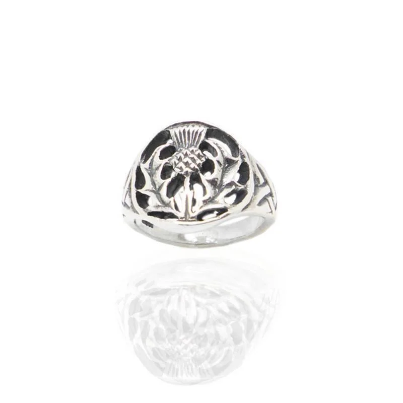 women's rings with emerald cut -Scottish Thistle Ring in Silver