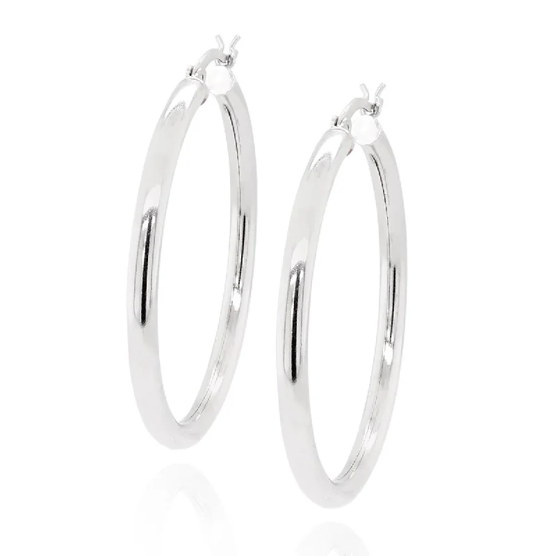 women's earrings with gemstone halos -STERLING SILVER POLISHED HOOP EARRINGS, 50MM