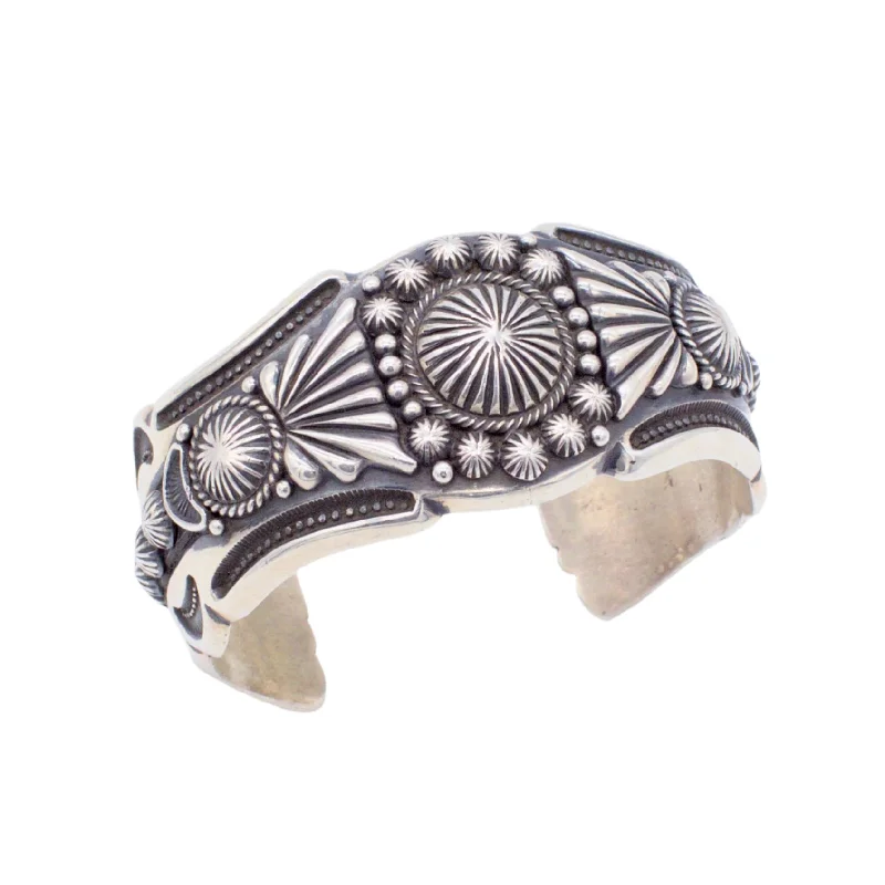 women's bracelets with cuff design -Harry H Begay Handmade Navajo Heavyweight Sterling Silver Bracelet