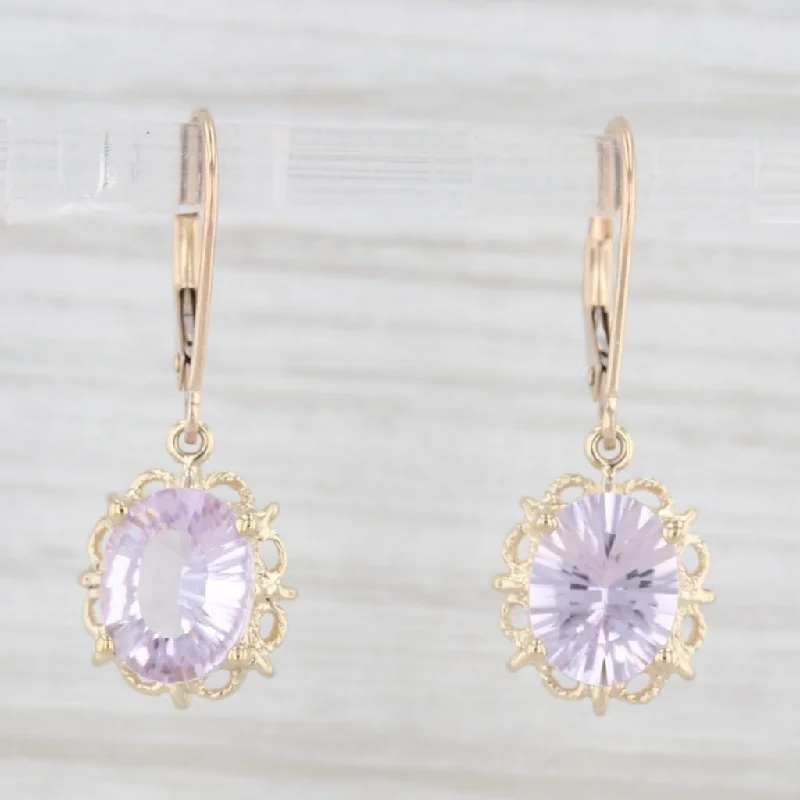 women's earrings with teardrop design -3.20ctw Light Purple Amethyst Dangle Earrings 10k Yellow Gold Lever Backs