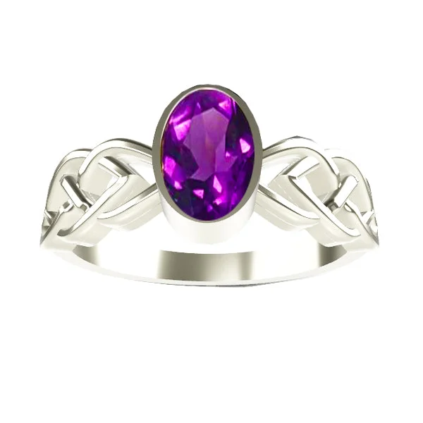 women's rings with modern look -CELTIC KNOTWORK AMETHYST RING IN STERLING SILVER