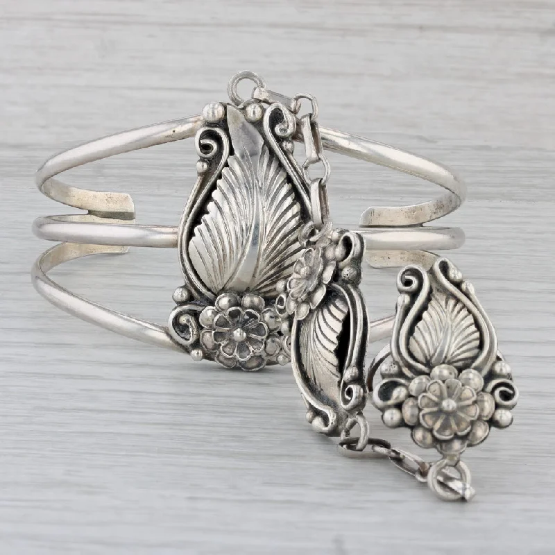 women's bracelets with smooth metal -Native American Cuff Bracelet Ring Set Sterling Silver Navajo Emerson Kinzel