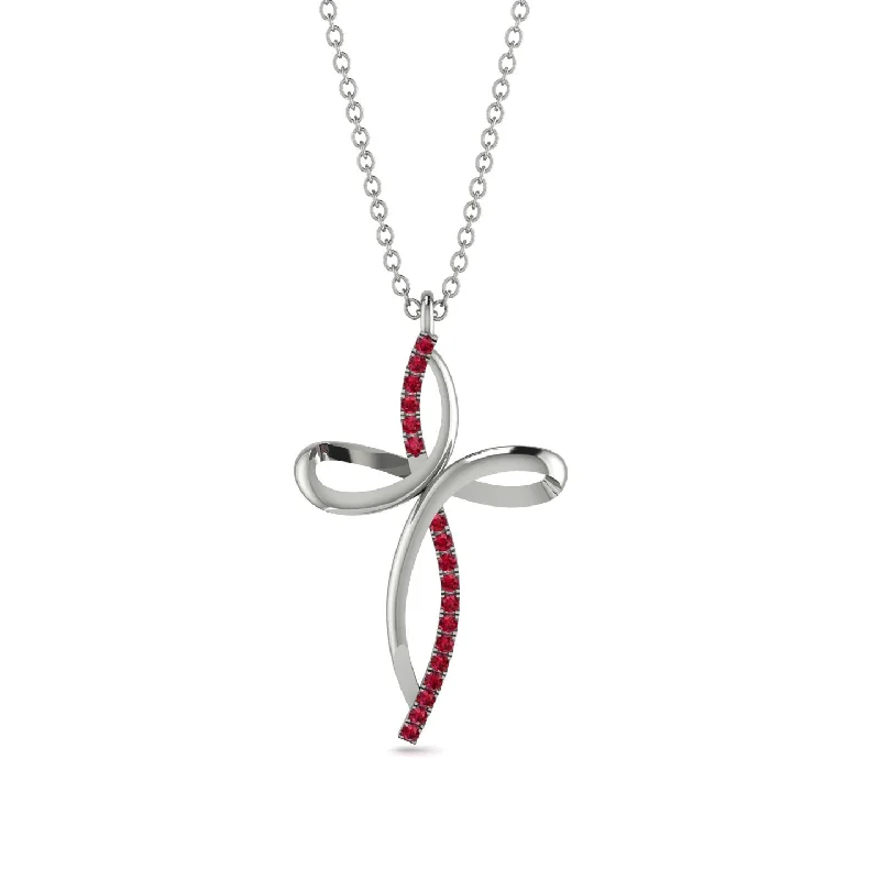 women's necklaces silver -Unique Ruby Swirling Cross Necklace - Arthur No. 12