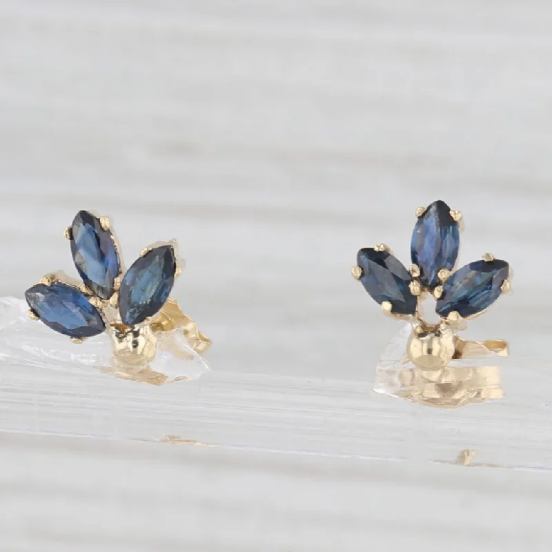 women's earrings with minimalist design -1ctw 3-Stone Blue Sapphire Stud Earrings 14k Yellow Gold