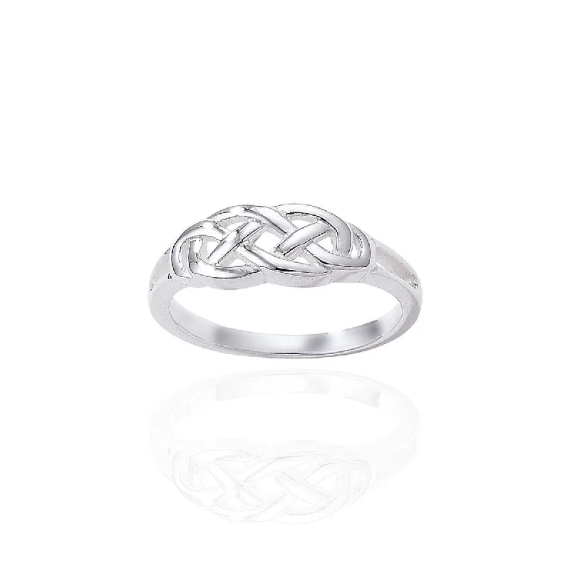 women's rings with antique look -Sterling Silver Celtic Ring with Solid Silver Band