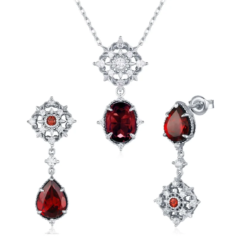 women's necklaces with natural stones -Eternal Orbit Mozambique Garnet Necklace and Earrings Set