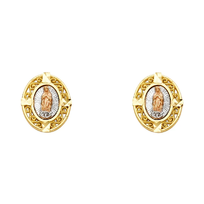 women's earrings with layered design -14K 3C Our Lady of Guadalupe Post Earrings