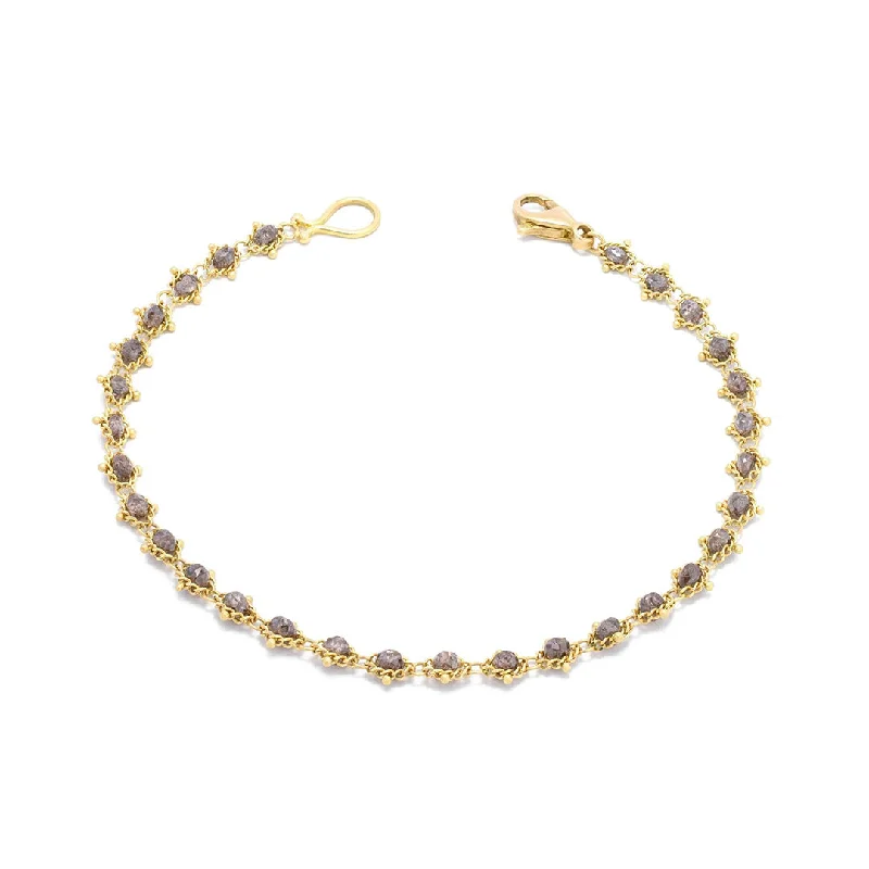 women's bracelets with round beads -Champagne Diamond Textile Bracelet