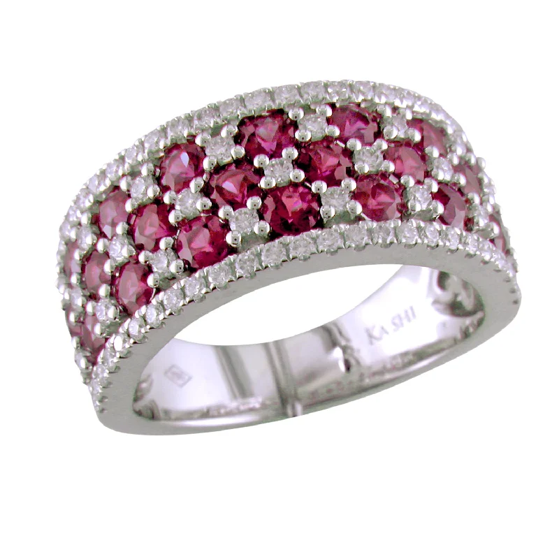 women's engagement rings with modern twist -18k White Gold Ruby & Diamond Wide Right Hand Cocktail Ring