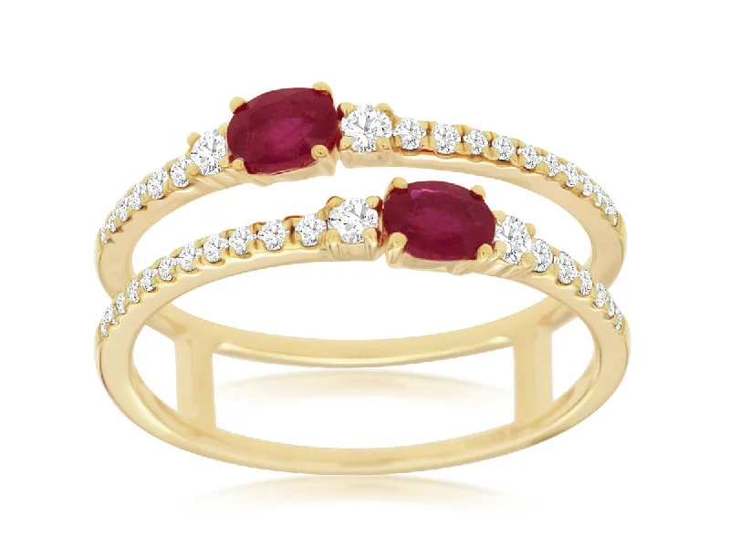 women's engagement rings with classic solitaire -Diamond & Ruby Two Row Ring