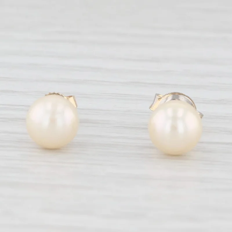 women's earrings with sapphire -Cultured Pearl Solitaire Stud Earrings 14k Yellow Gold