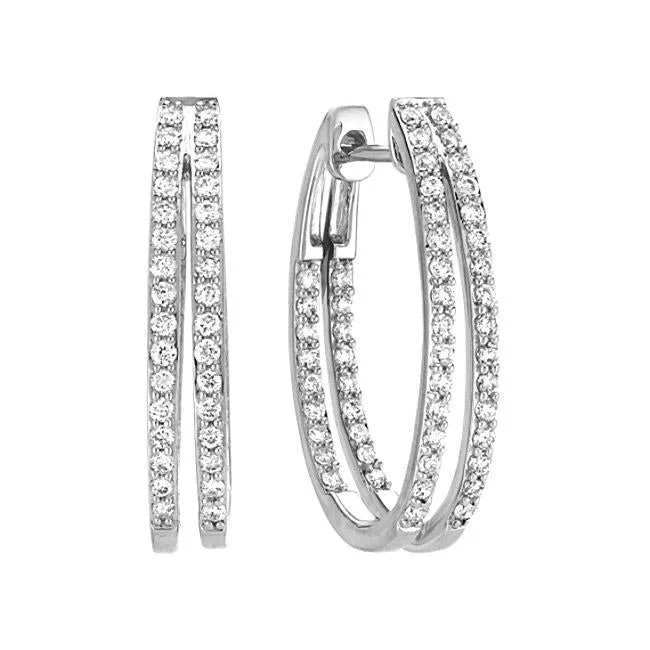 women's earrings with drop design -DOUBLE INSIDE/OUTSIDE DIAMOND HOOP EARRINGS