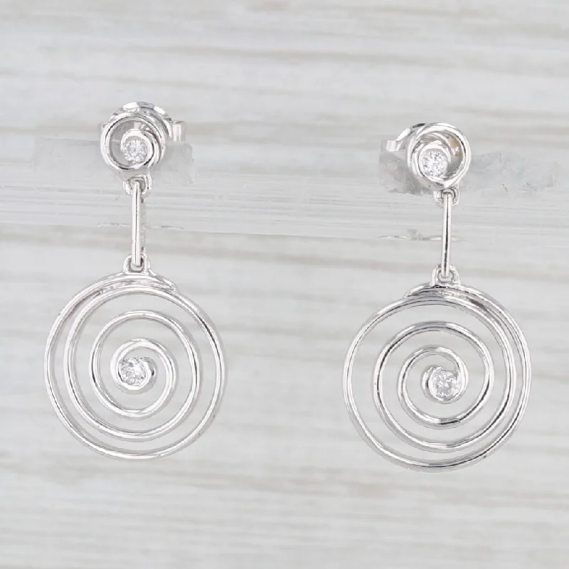 women's earrings with diamond accents -Diamond Swirl Dangle Earrings 14k White Gold Pierced Drops