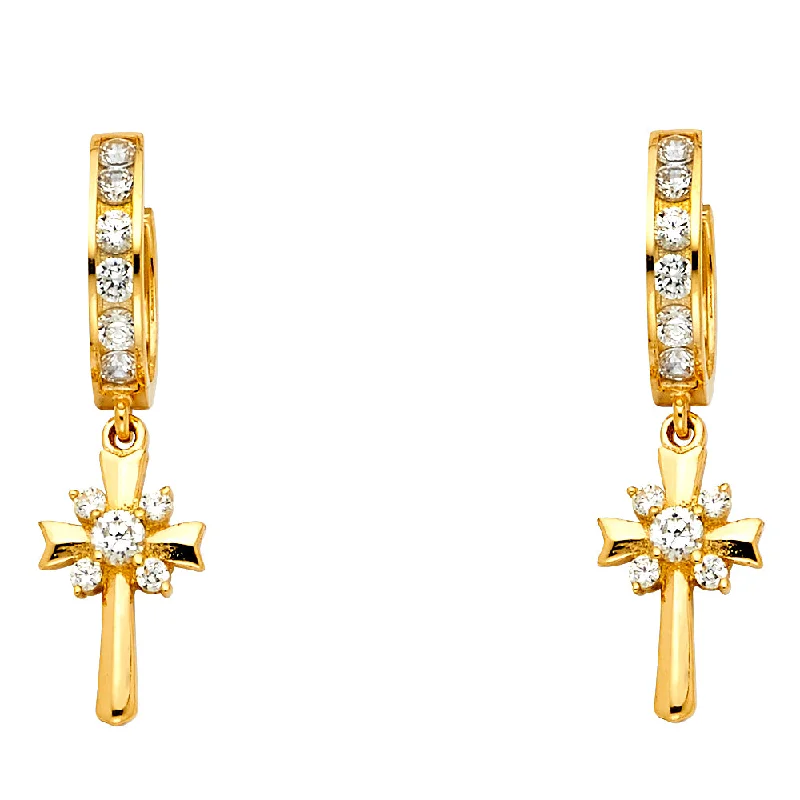 women's earrings with minimalist design -14K Cross CZ Earrings