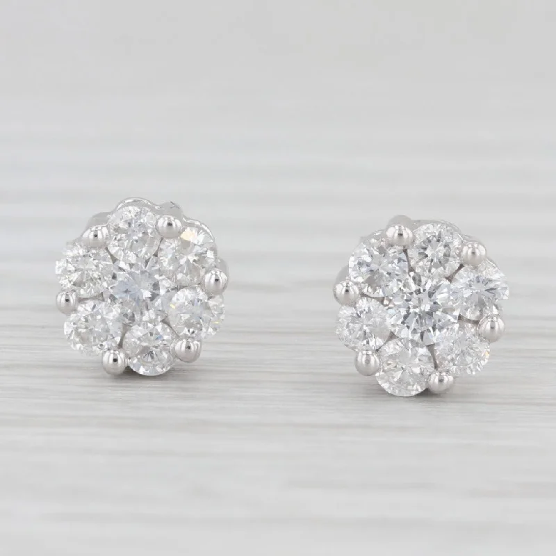 women's earrings with floral design -0.90ctw Diamond Cluster Stud Earrings 14k White Gold Flower Studs