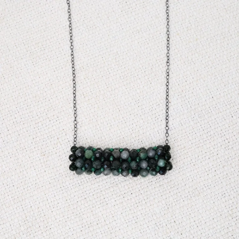 women's necklaces with simple design -Hand Stitched Emerald with Malachite Trim Necklace