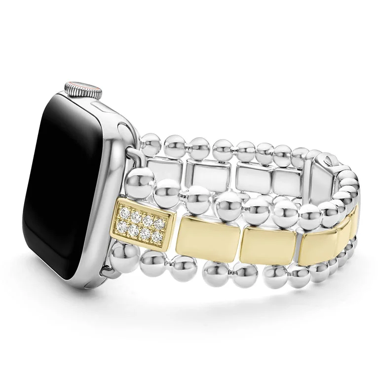 women's bracelets with pearl accents -18K Gold and Sterling Silver Single Diamond Watch Bracelet-38-45mm