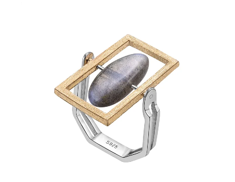 women's rings gold -Rotatable Labradorite Ring