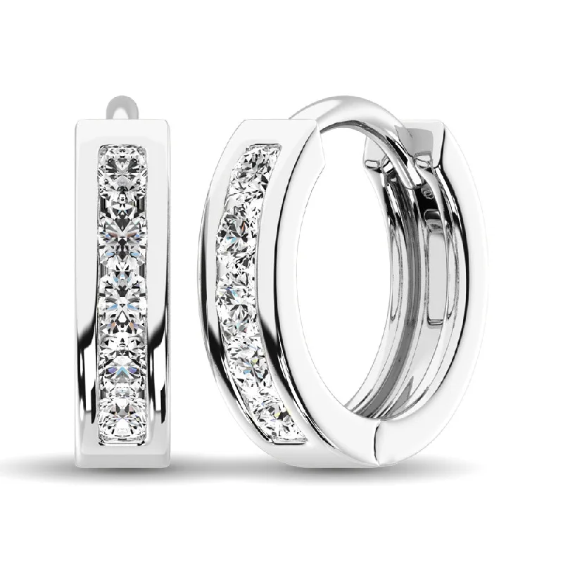 women's earrings with hoop and stud combo -10K White Gold 1/5 Ct.Wt. Diamond Hoop Earrings