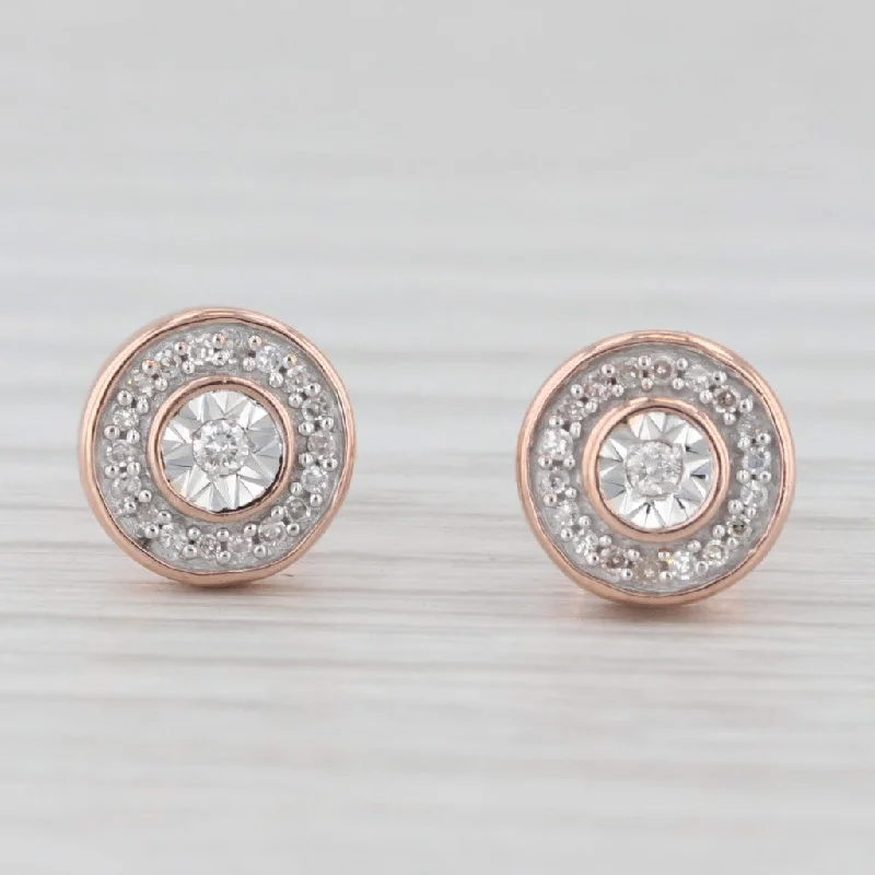 women's earrings with floral motifs -Round Diamond Halo Stud Earrings 10k Rose Gold