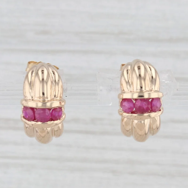 women's earrings with statement design -Town & Country 0.50ctw Ruby J-Hook Earrings 14k Yellow Gold Drops