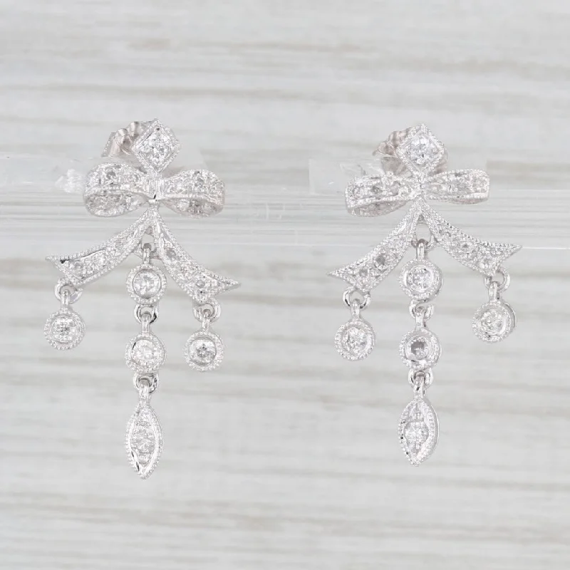 women's earrings with dangling pendants -0.25ctw Diamond Bow Drop Earrings 14k White Gold