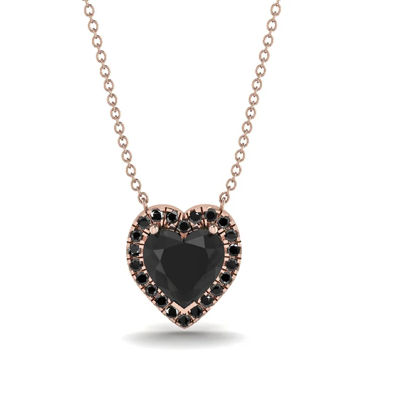 women's necklaces with infinity design -4.7Ct Black Diamond Halo Heart Necklace - Jaylene No. 38