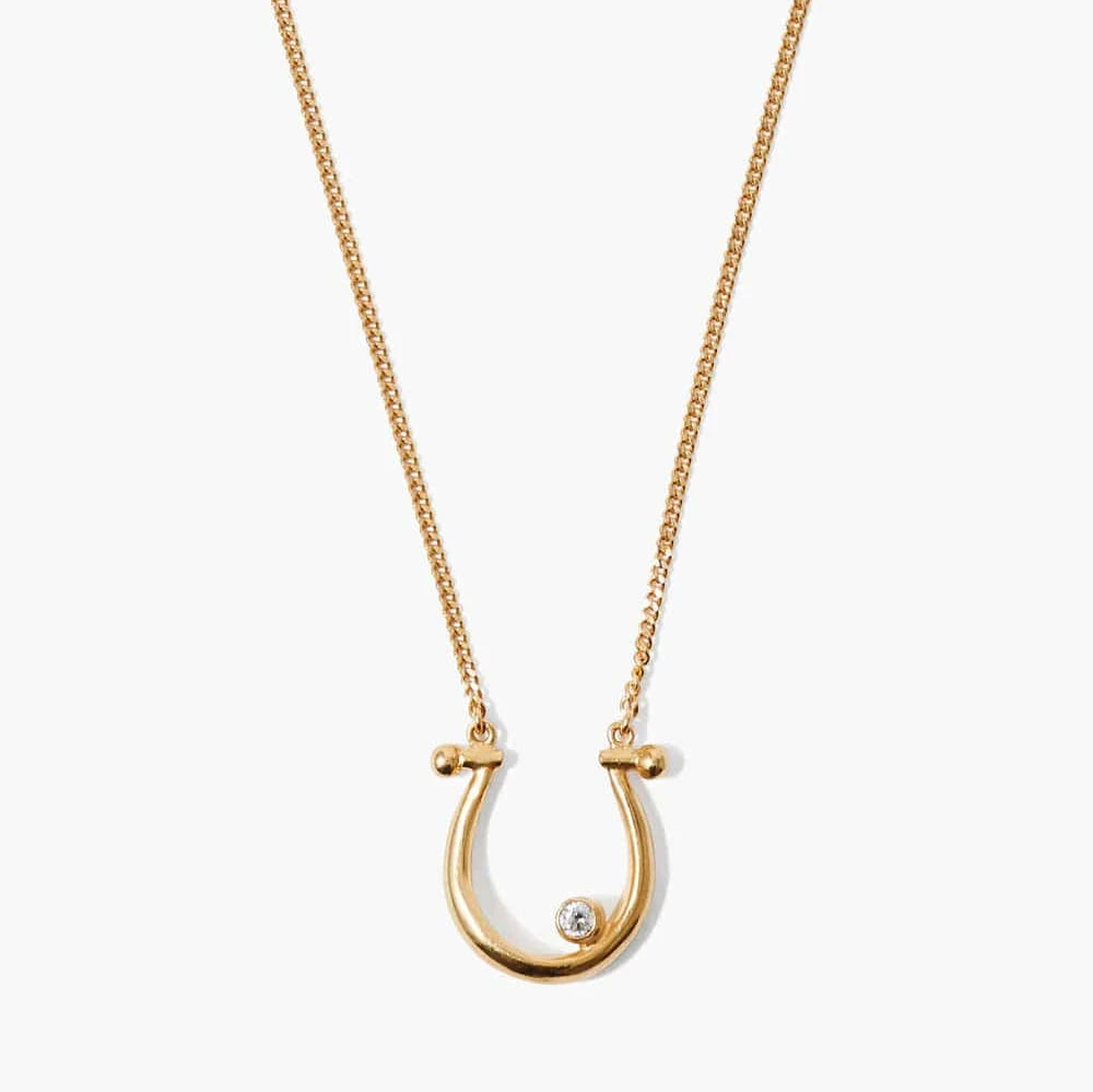 women's necklaces with trendy pendant -Diamond Horseshoe Necklace in Yellow Gold