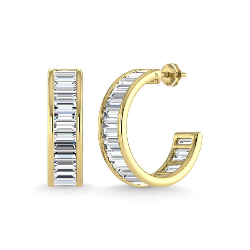 women's earrings with twisted metal -14K Yellow Gold Lab Grown Diamond 6 Ct.Tw. Slim Baguette Hoop Earrings