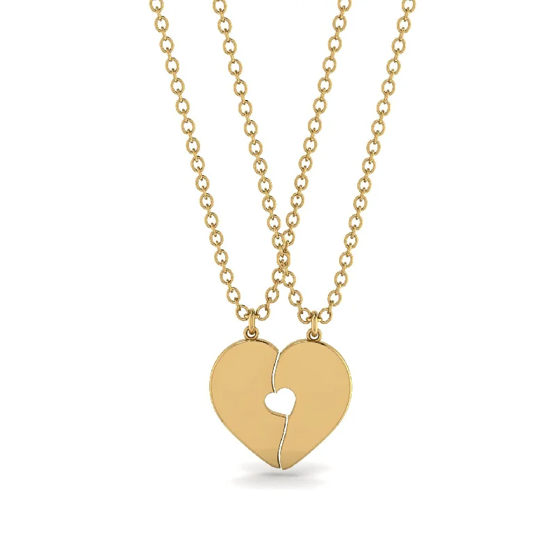 women's necklaces with luxury pendant -Two Half Heart Gold Couple Necklace - Denise No. 1